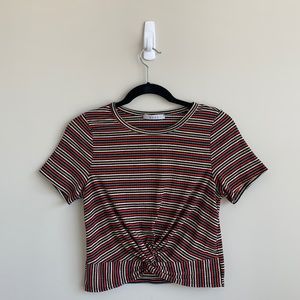 Striped crop top with tie knot in front